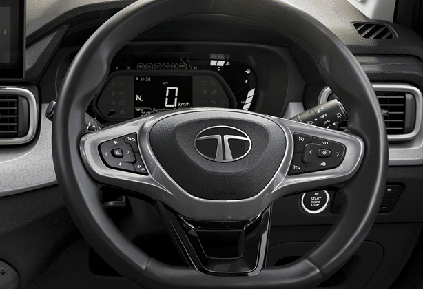 Sporty D-cut steering wheel with audio controls in Tata Punch