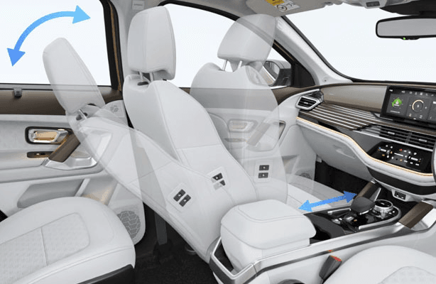 Tata Safari 4-Way Powered Co-Driver Seat with Electric Boss Mode for extra legroom