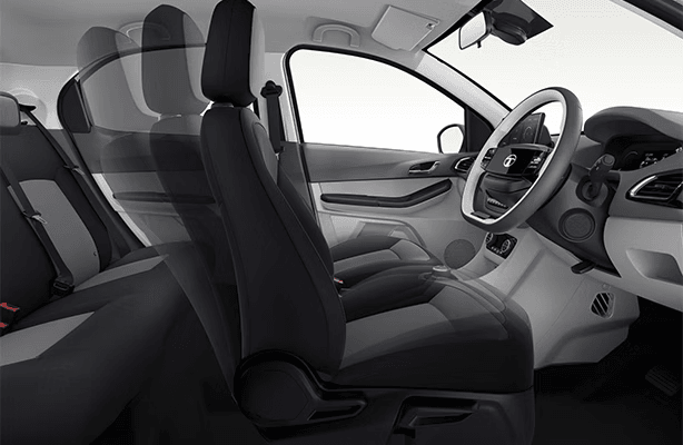 Tata Tiago EV premium 6-way power adjustable driver seat with height control, lumbar support, ergonomic positioning and memory function for superior driving comfort, posture support and fatigue reduction during long drives