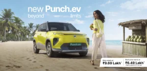 New Tata Punch EV compact electric SUV in dual tone color parked outdoors